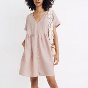 NWT Linen-Blend Alexandra Button-Front Mini Dress